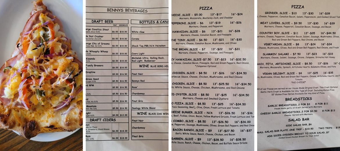 Bennys Pizza Joint Menu
